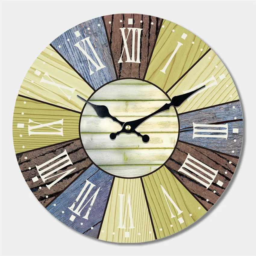 Узоры винтажные большие римские цифры деревянные часы Тихий кафе кухонные