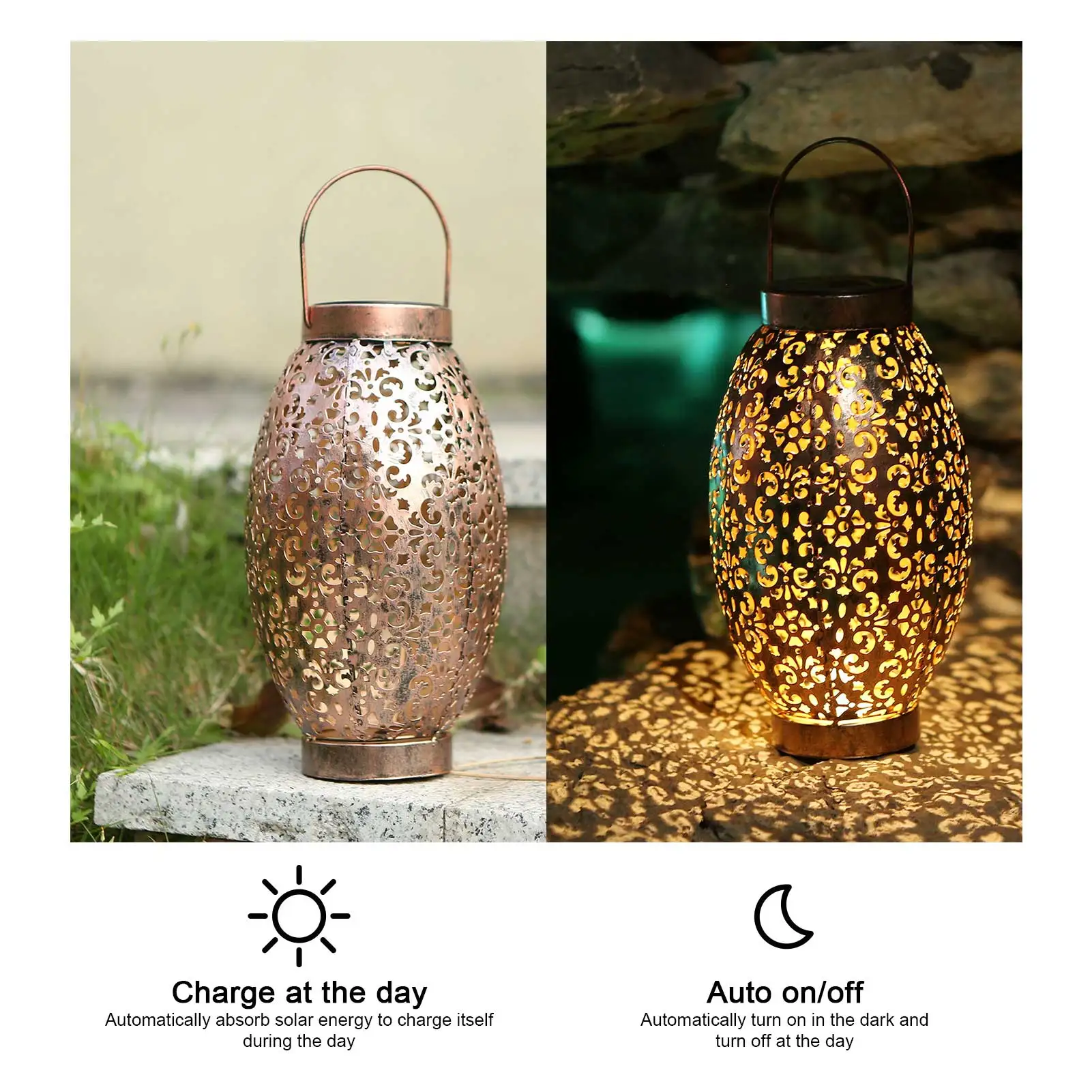 

Solar Outdoor Light Portable Hollow Iron Lantern with Handle for Garden Patio Yard Pathway Decoration Waterproof solar light