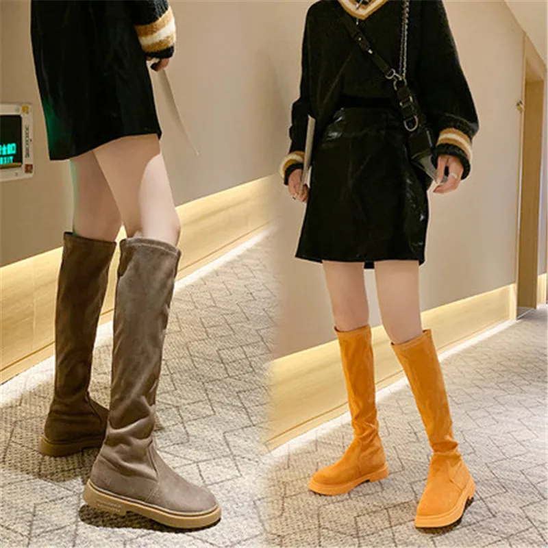 

Sexy Slim Knee-High Suede Women Boots Fashion Autumn Winter Lace-Up Long Boots Campus Style Sweet Female Shoes Botas Mujer