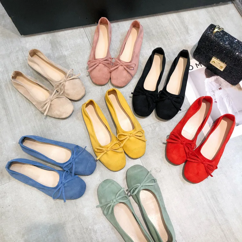 

Women Flats Slip On Flat Shoes Round Toe Shallow Butterfly-knot Ballerina Slip On Loafers Faux Suede Lady Ballet