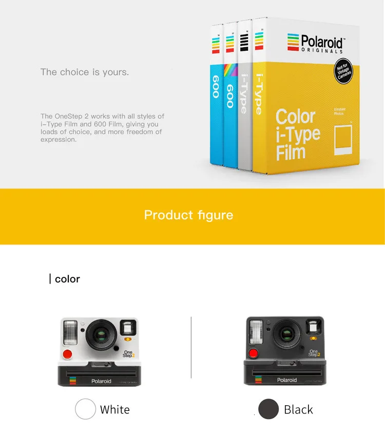 Горячая точка Polaroid фотография Onestep2 VF+ радужной камеры Райдера для Onestep2 в черно-белом цвете