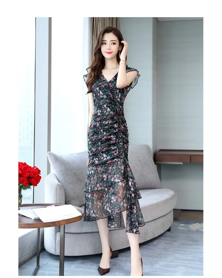 Женское облегающее платье без рукавов винтажное шифоновое с рюшами для клубной