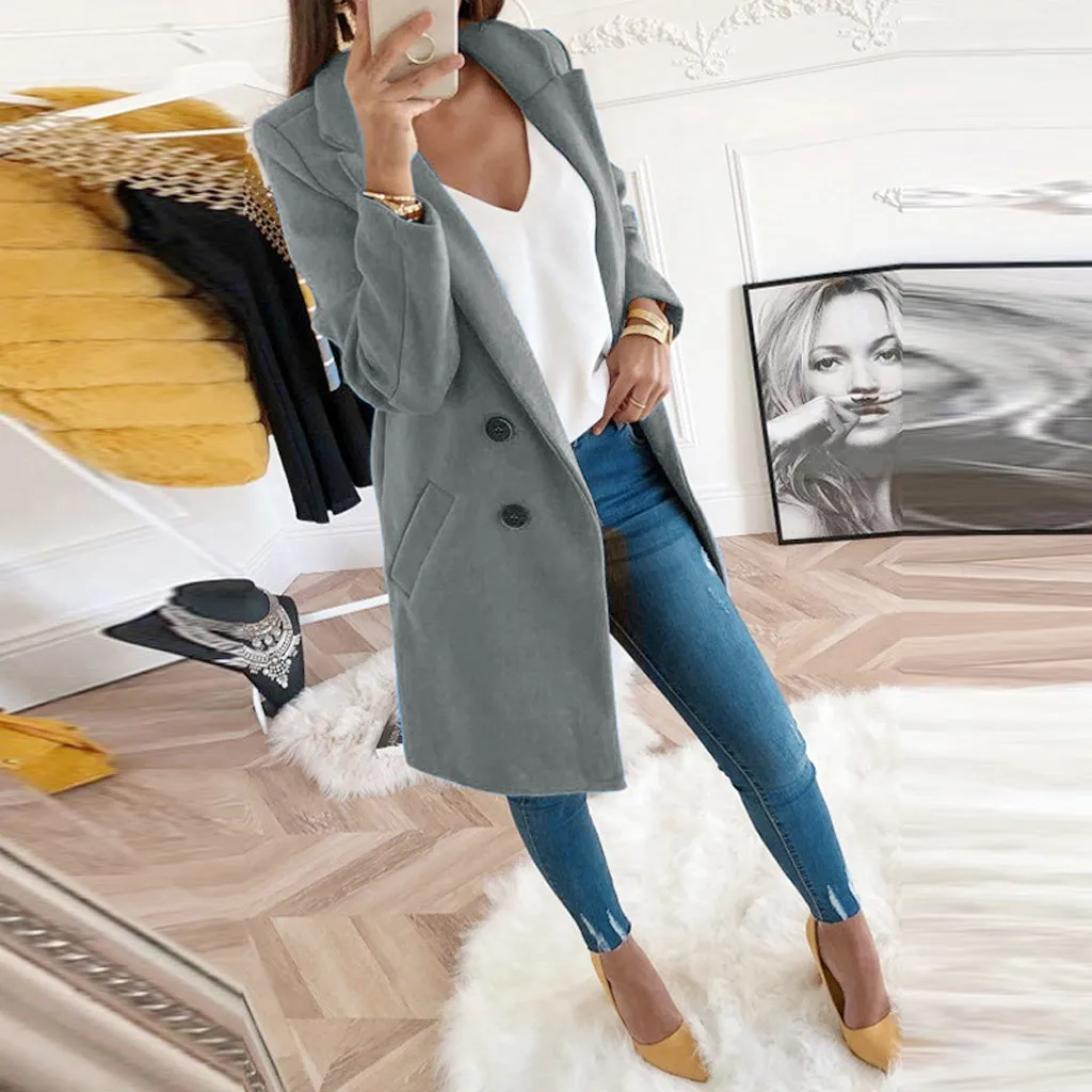 Женское осеннее искусственное шерстяное элегантное Полушерстяное пальто тонкая