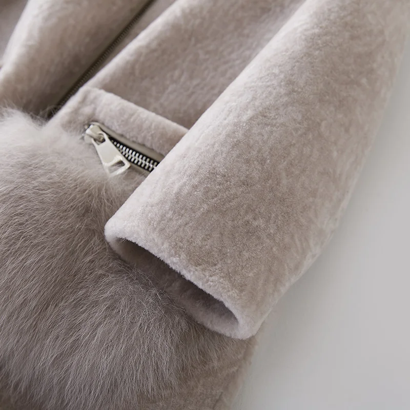 

quality Wool Jacket Women Superior Clothes Korean Real Fur Coat Wool Jacket Fox Fur Hooded Vintage Tops Sheep Shearling Fur