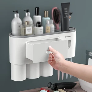 creative toothbrush rack free punching mouthwash brushing cup wall hanging bathroom storage automatic toothpaste squeezing devic free global shipping
