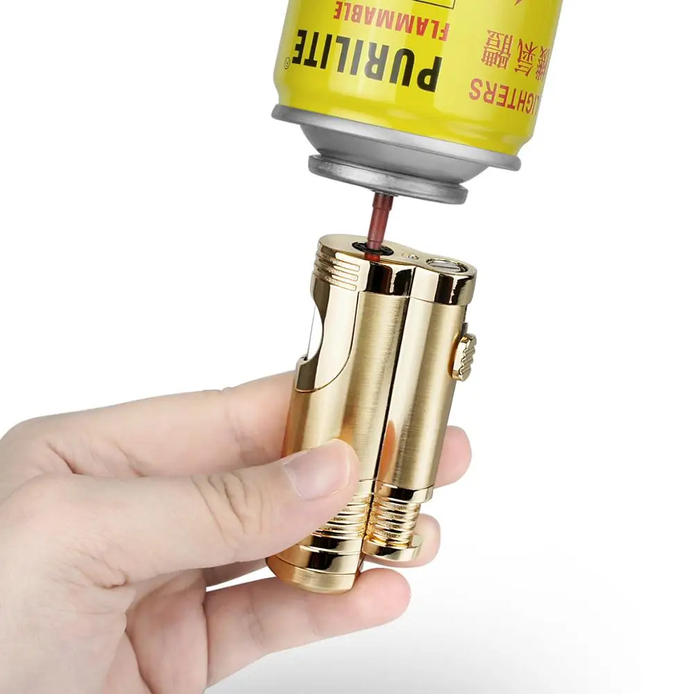 

Metal Cigar Cigarette Tobacco Lighter 2 Torch Jet Flame Refillable With Punch Smoking Tool Accessories Portable Gift Box