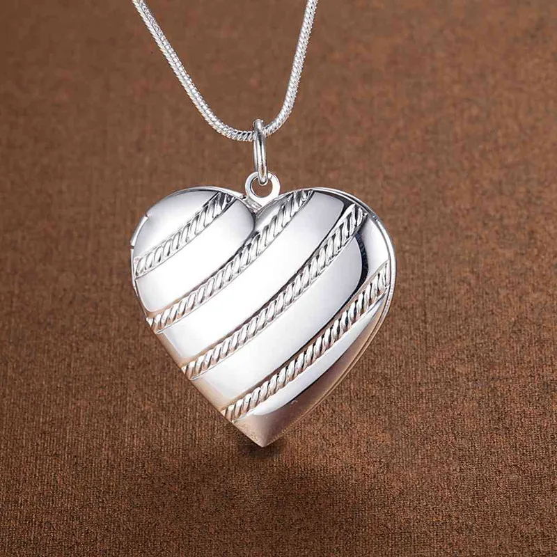 hot new 925 stamp silver necklace heart photo frame pendant for woman fashion brands party wedding jewelry holiday gifts free global shipping