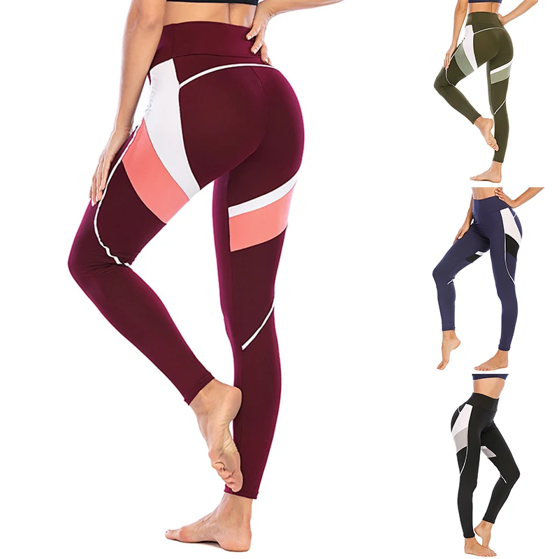 

Women Sports Yoga Leggings Piecing Style High Waist Running Fitness Pants EIG88