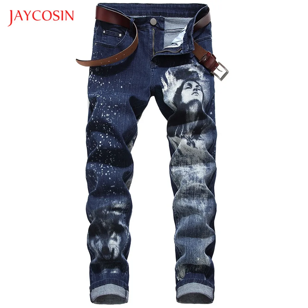 Мужские джинсы Jaycosin модные с объемным принтом лица повседневные Простые прямые