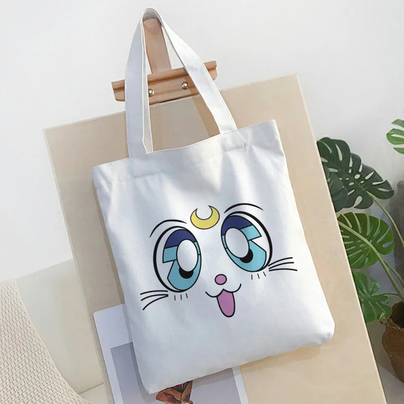Сейлор Мун кошка милая сумка на плечо Новинка Harajuku мультфильм печати холщовые сумки колледж открытый карман Большая вместительная сумка женская сумка