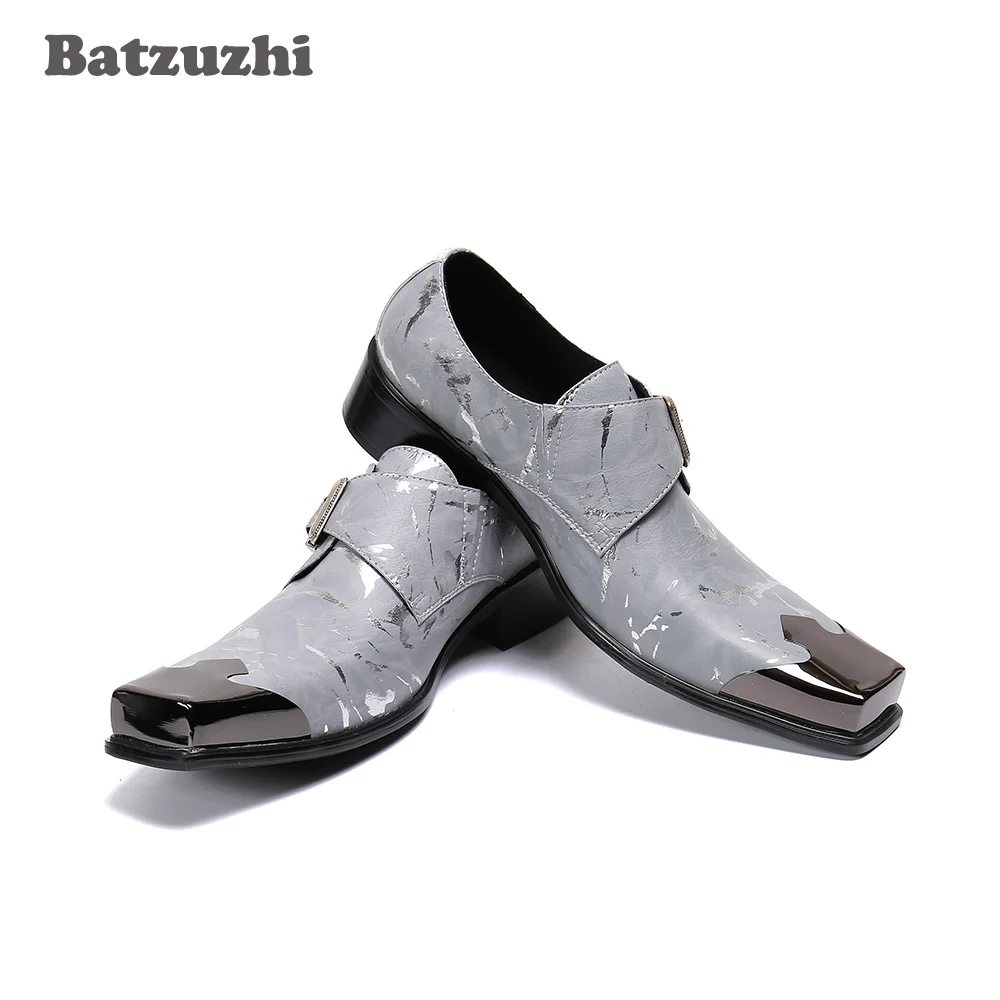 

Batzuzhi Genuine Leather Shoes Men Personality Men's Leather Dress Shoes Square Toe Metal Cap Chaussures Hommes, Sizes EU38-46!