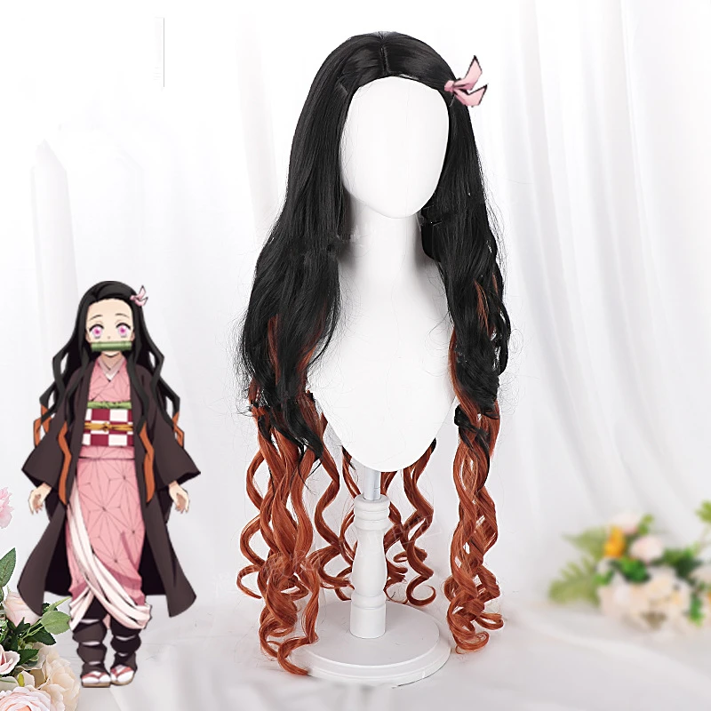 B Demon Slayer: Kimetsu no Yaiba Cosplay Kamado Tanjirou Wig Agatsuma Zenitsu Unisex Curly Fuffy Hair Wigs Party Halloween Props - Цвет: B