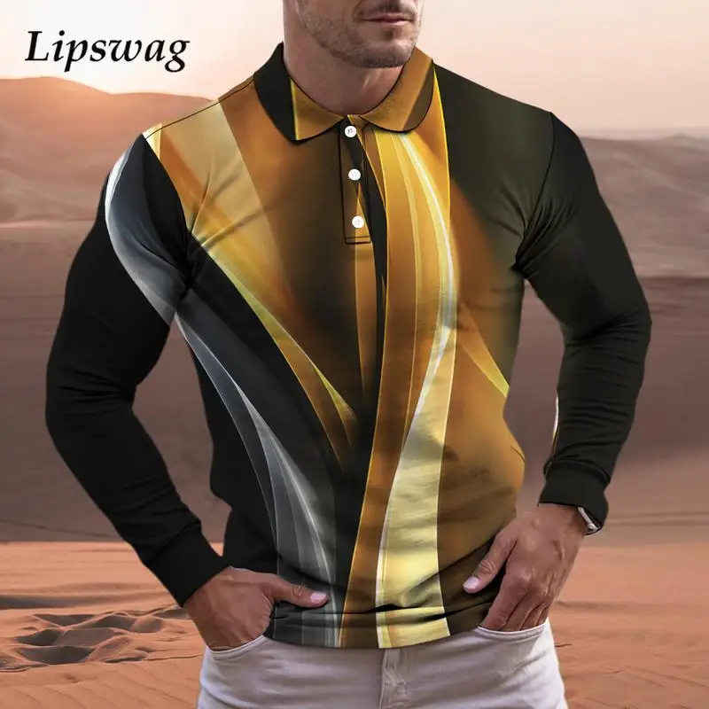 

Рубашка-поло мужская с длинным рукавом, повседневная приталенная блузка на молнии с винтажным цифровым принтом, Модный пуловер с отложным в...