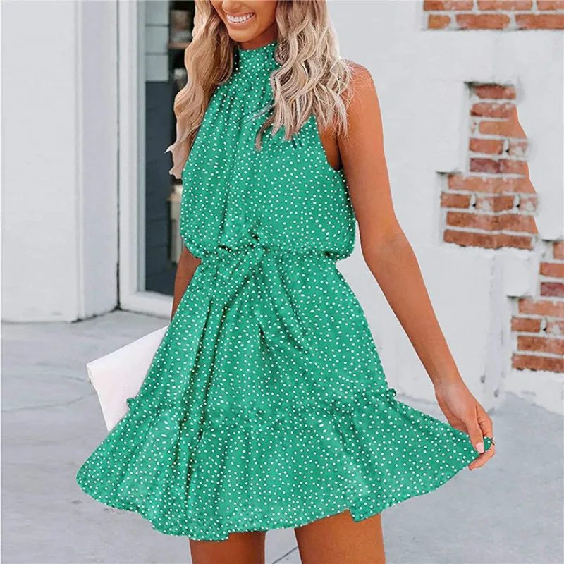 

Printed Dress Women Summer Halter Dresses Fashion Mid-Length Skirt Loose Strapless Robes Party Outfits Clubwear Ladies 2021 New