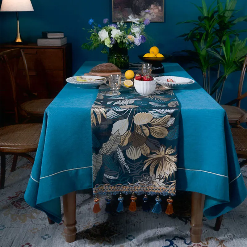 

Американская Жаккардовая скатерть из хлопка и льна, скатерть с кисточками в виде листьев растений, Жаккардовая скатерть, домашний декор для отеля, скатерть для шкафа