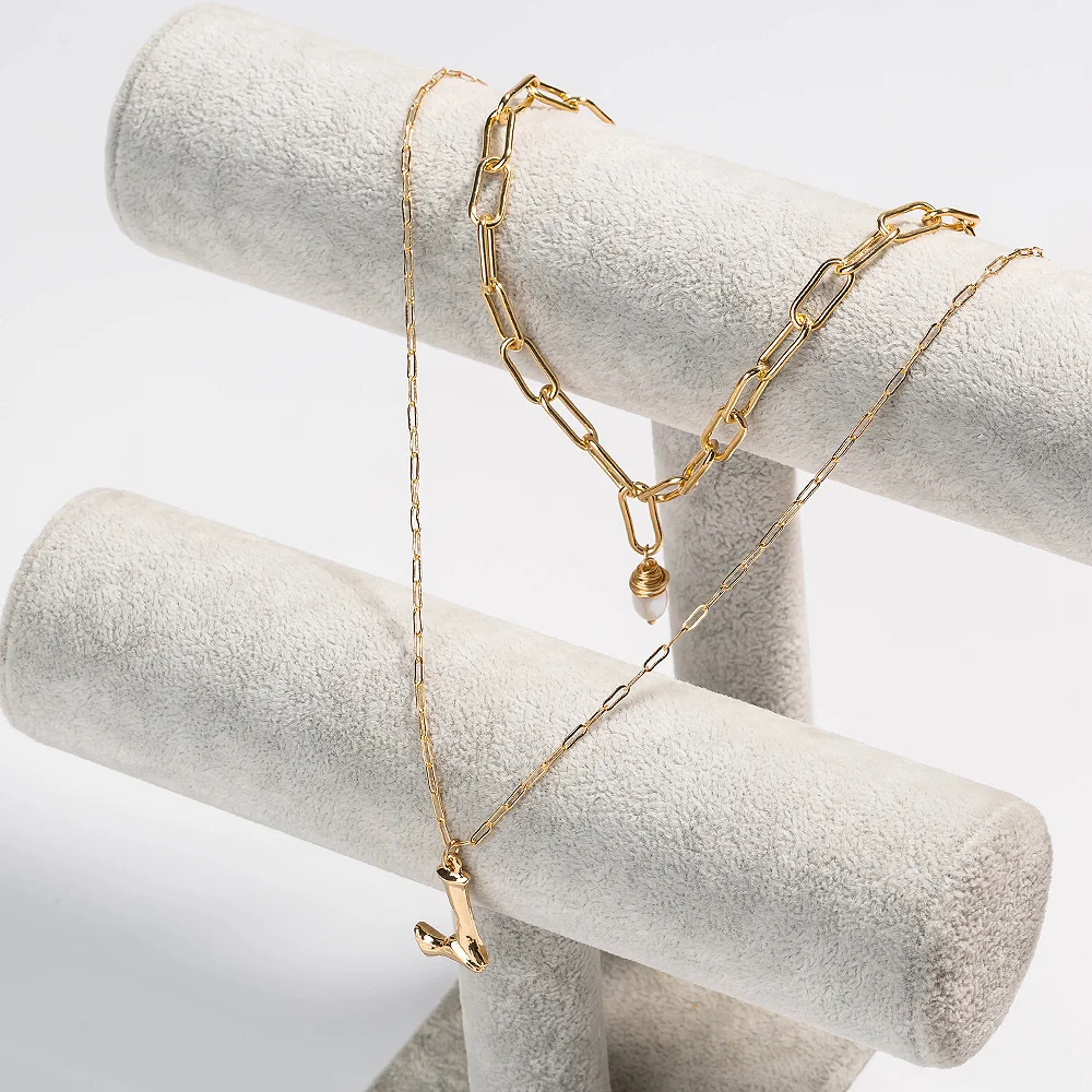 Модное ожерелье с пресноводным жемчугом и буквой инициала Золотое