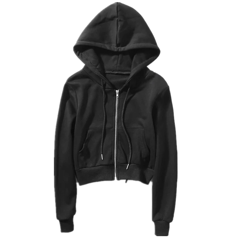 Весенне-осенний укороченный топ с длинным рукавом толстовка капюшоном простая