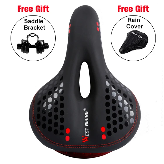 Black Red Saddle Западное велосипедное седло ПУ дышащее мягкое рельефное велосипедное седло с предупреждающий задний фонарь Аксессуары для горных велосипедов шоссейные велосипедные седла - Цвет: Black Red Saddle