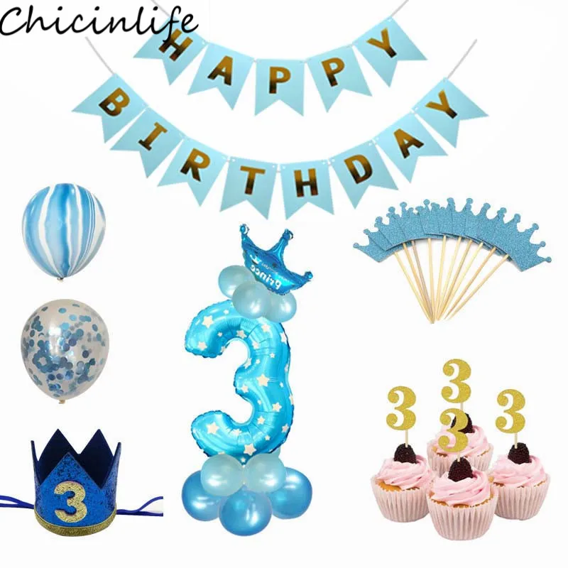Праздничное украшение Chicinlife на 3-й день рождения, сине-розовый воздушный шар с 3 цифрами, Топпер для кексов, для мальчиков и девочек, товары для дня рождения на 3 года
