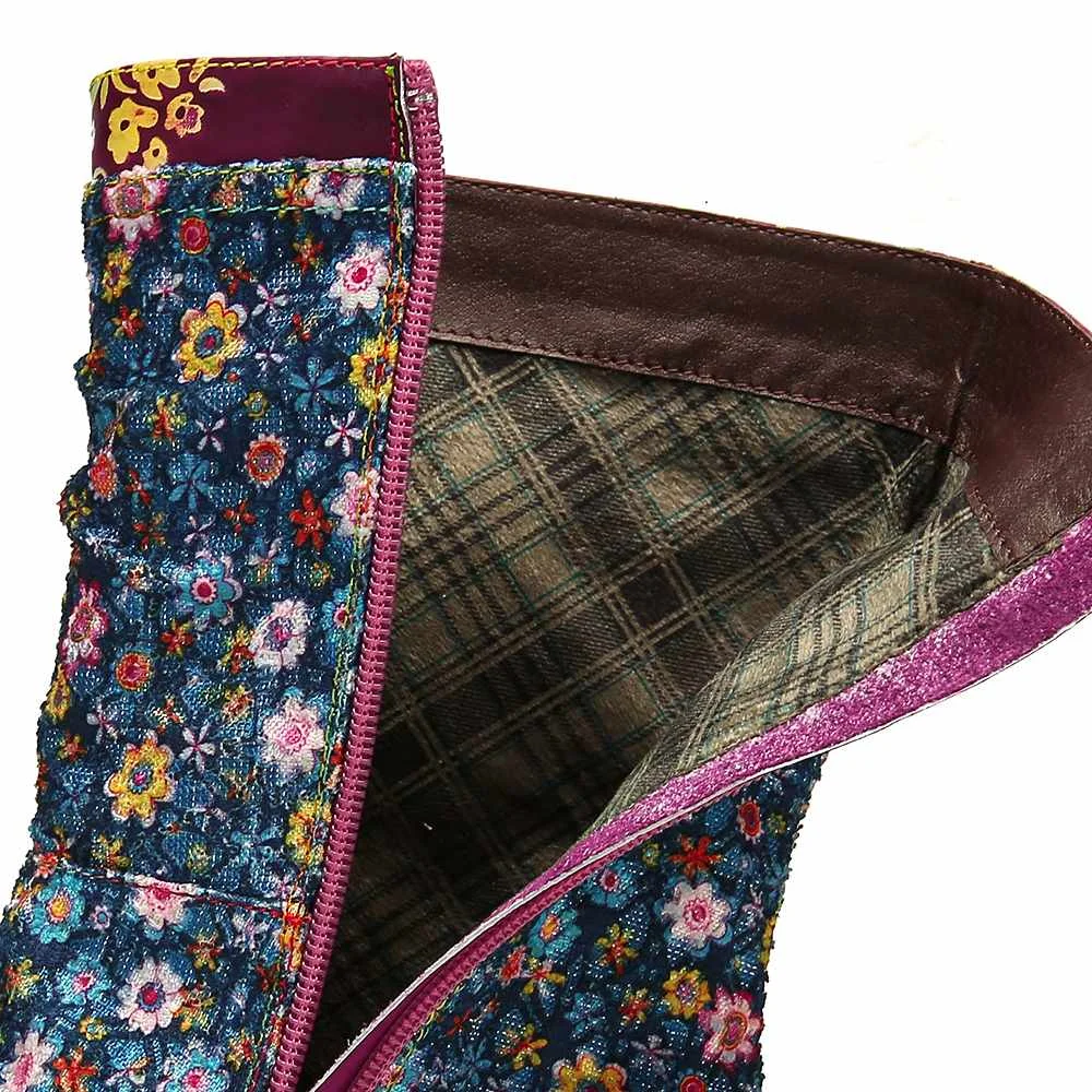 SOCOFY/Высококачественные ботинки в стиле ретро; Zapatillas; кожа; маленький цветочный узор; обувь на плоской подошве с прострочкой на молнии; женская обувь;