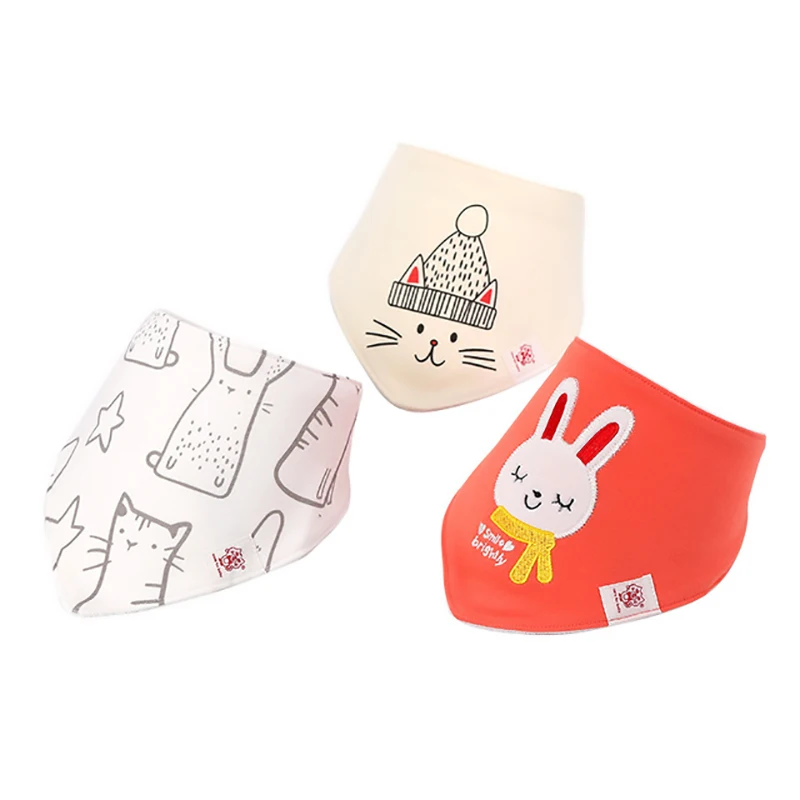 3-Pack/lot Baby Bibs 100%Cotton Waterproof Cute cartoon print embroidery Saliva Towel Newborn Toddler Infant Boys Girls Stuff