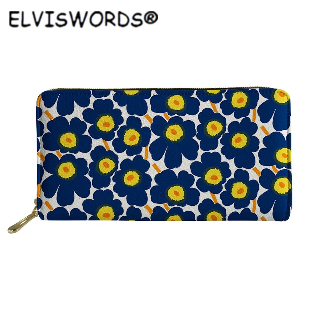 

ELVISWORDS Flowers Print Women Long Wallets Purse for Female PU Leather Wallets Ladies Clutch Money Bag Carteira Feminina Mujer