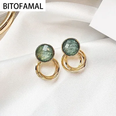 Женские круглые серьги с имитацией зеленого жемчуга простые эффектные вечерние