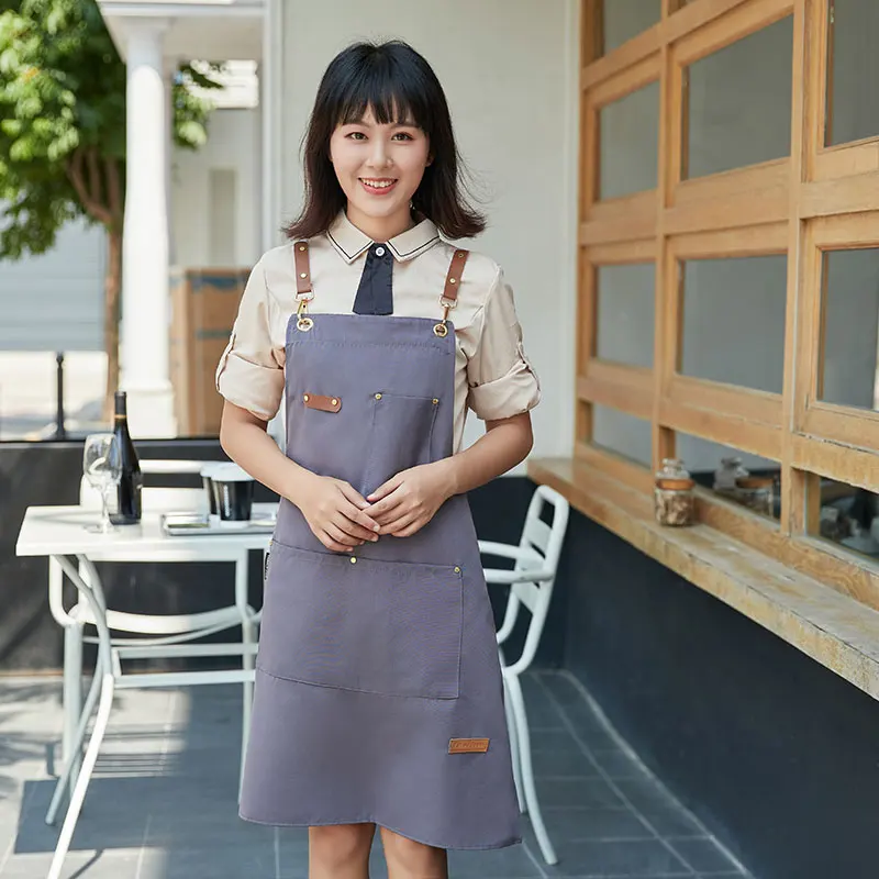 

Catering shop, milk tea shop, coffee shop work clothes female waterproof canvas apron embroidery or printed logo pattern text