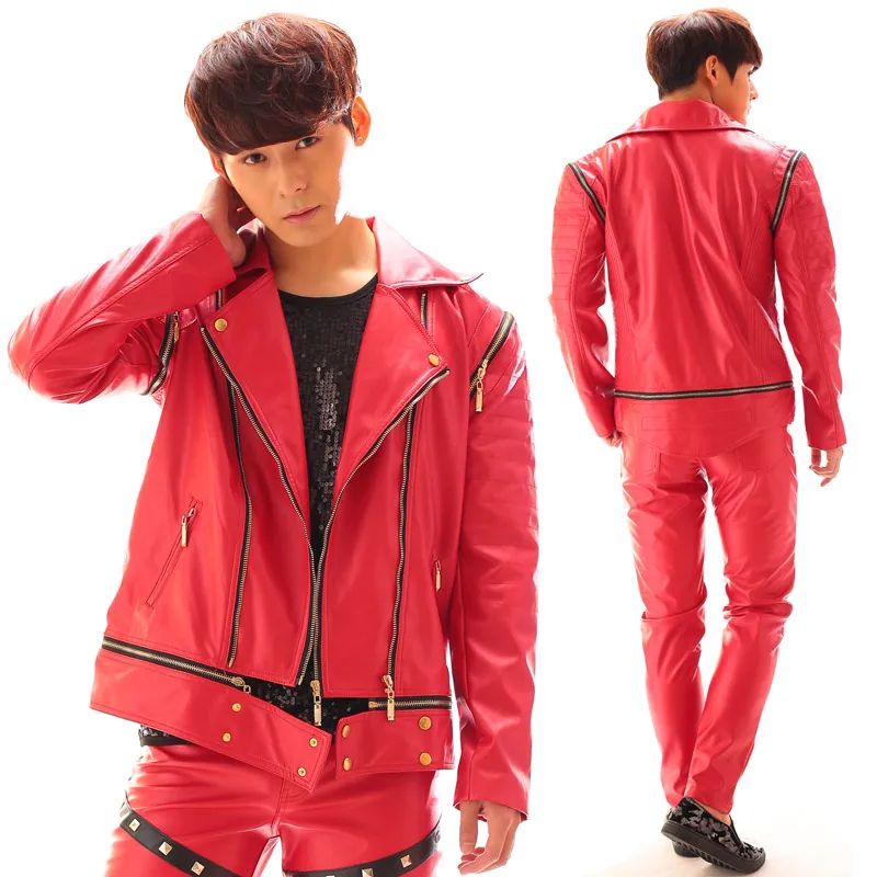 Мужские костюмы для ночного клуба с Красной металлической молнией локомотивное