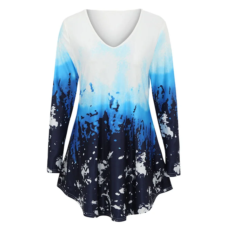 Блузка женская с V-образным вырезом и длинным рукавом большого размера | Женская