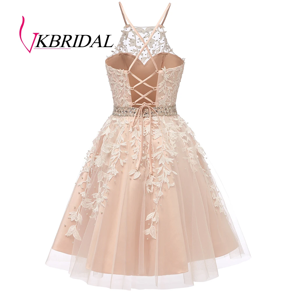 Vkbridal Cross Back Lace Graduation Dresses 2020 Tulle Short Party Gowns Halter Ball Gown Homecoming Dress Mini Length | Свадьбы и