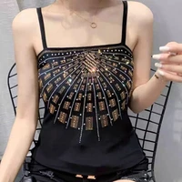 gold rhinestone sexy tanks womens crop tops summer korean fashion clothing slim shirt ladies designer nightclub panty sling top