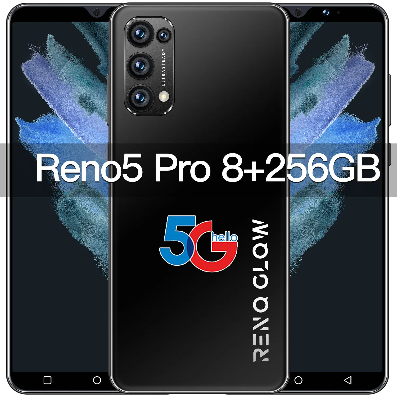 

Reno5 Pro 6.0 Inch 8+256GB 16+32MP 6800mAh Fingerprint Unlock GPS Smart Phone MTK6889 10 Core Face ID Cellphones Global Version
