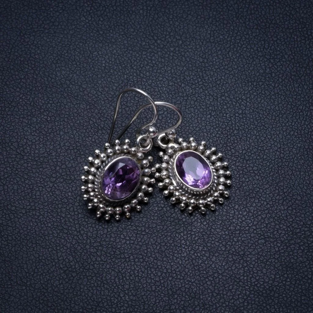 

Natural Amethyst Handmade Vintage 925 Sterling Silver Earrings 1" T3025