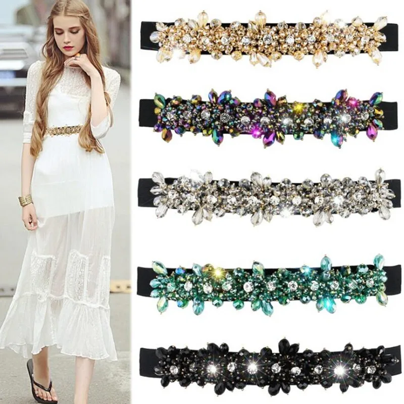 

New Girdle beading Diamond Bright Drill Slim Waist seal women Hand-nailed Bead-inlaid Drill Dress Belt