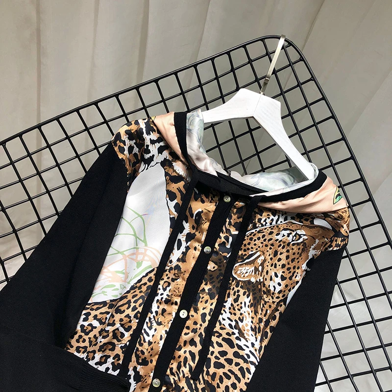 ALPHALMODA/Новинка осени года; модный свитер с капюшоном и принтом; рубашка с длинными рукавами и леопардовым принтом; атласные однобортные кардиганы