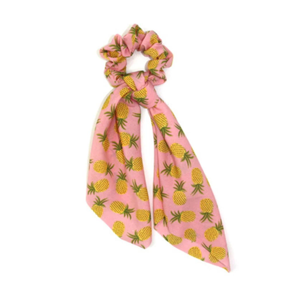 

8 Colors 1pc Fresh Bow Scrunchies Fruit Print Elastic Hair Band Girls Ponytail Holder Streamer Tassel Knotted Head Ring