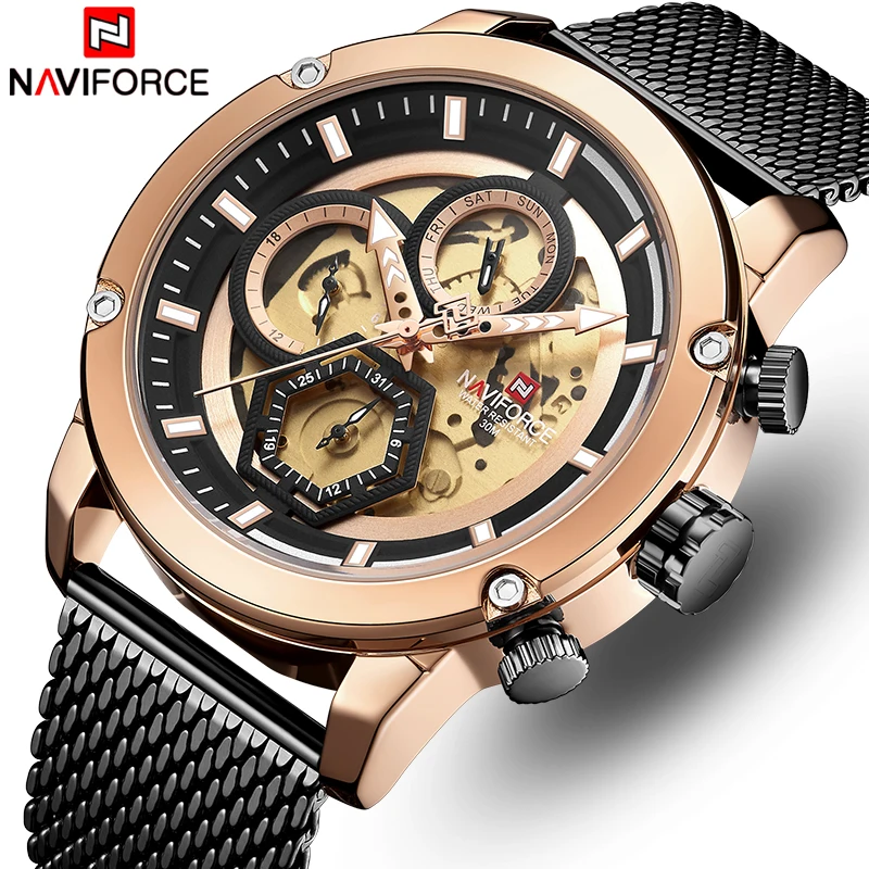 Часы наручные NAVIFORCE Мужские кварцевые роскошные Брендовые повседневные