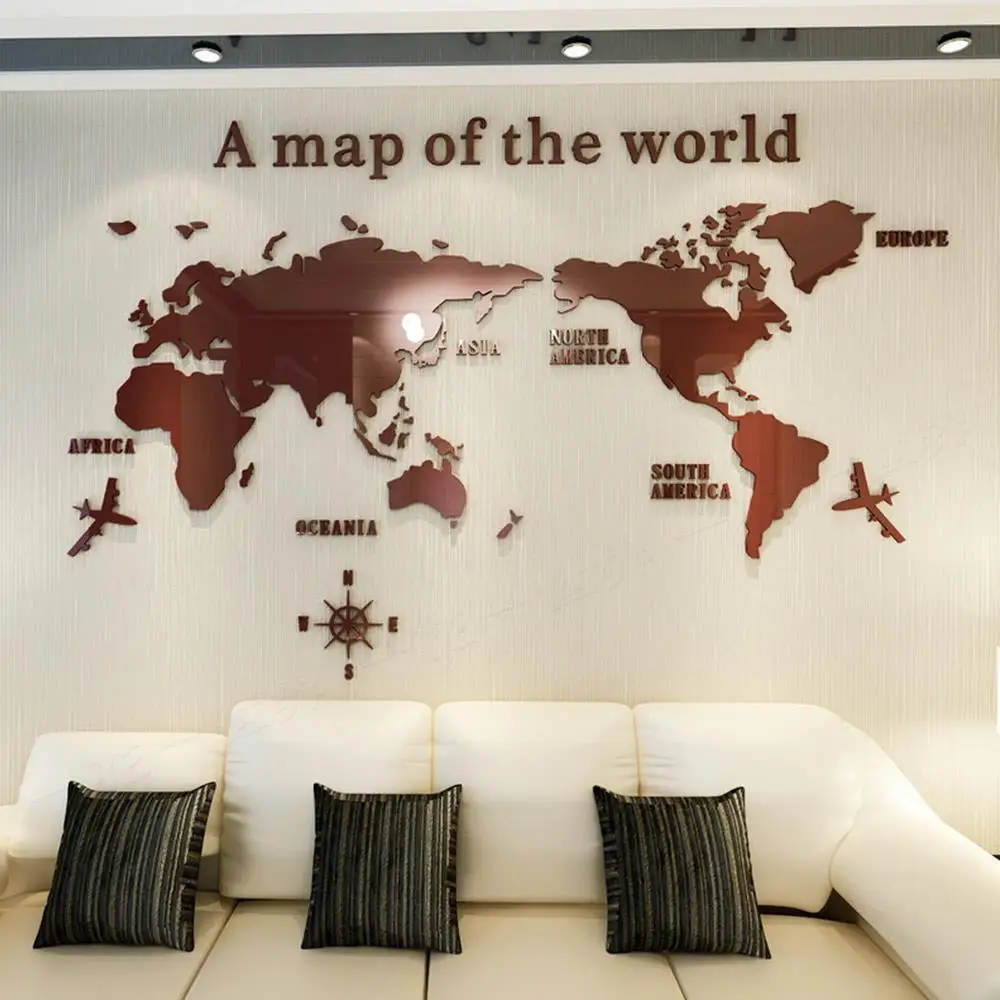 

European Type World Map 3D Acrylic Wall Stickers Crystal Mirror Stickers Stereoscopic Decoration For Office Sofa TV Background