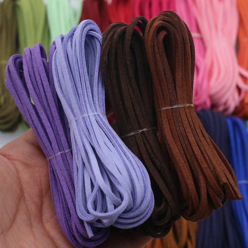 

5Meters DIY Leather Rope Candy Color Flat Faux Suede Leather Rope Bracelet Necklace Handmade Material 3mm Thickness