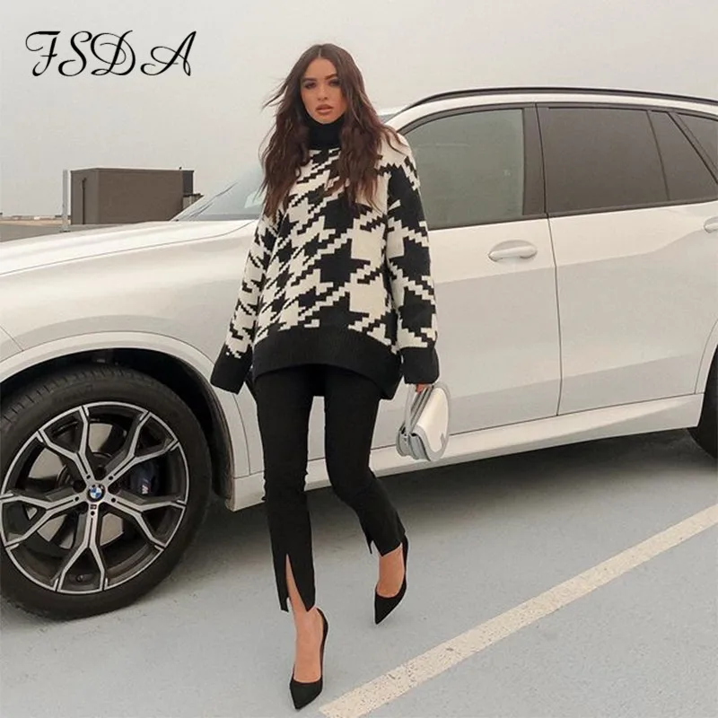 FSDA с длинным рукавом на осень и зиму свитер платье большого размера для женщин