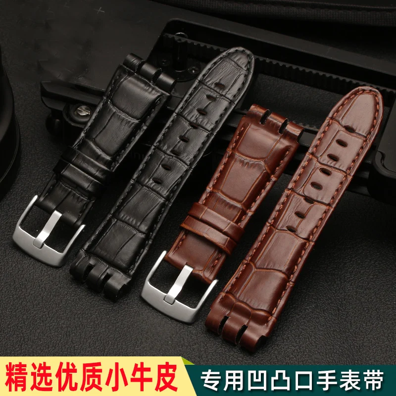 Watch Band for Swatch Leather Watch Strap Men's Yos440 449 401 447 Large Size Cowhide Bracelet 23mm WatchBands
