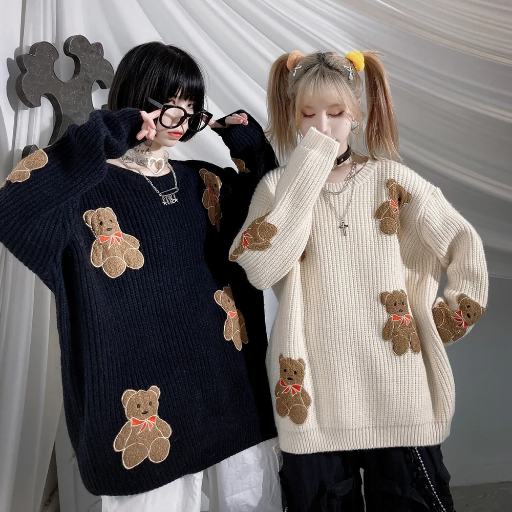 

Dropshipping Embroidery Bears Knitted Jumper Sweaters Unisex Streetwear Hip Hop Mens Harajuku Casual Knitwear Sweater Tops Male