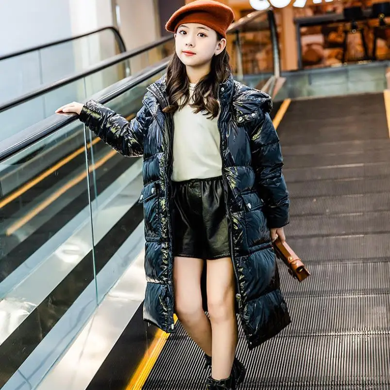 

Children Winter Waterproof Glossy Down Coats Patent leather Hooded Duck Down jackets for girls Kids Outerwear for boys Y3410