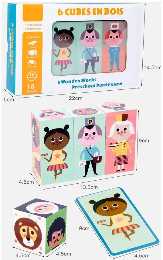 6 шт. деревянный блок стек игры 3D головоломка персонажа куб Дошкольное раннее