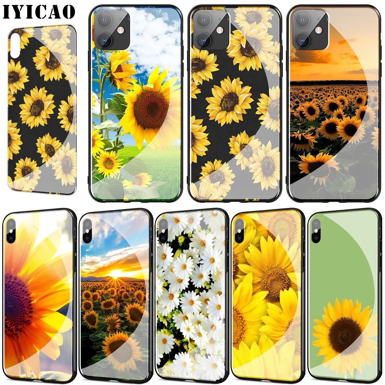 Чехол с подсолнухами и цветами цветной чехол из закаленного стекла для телефона