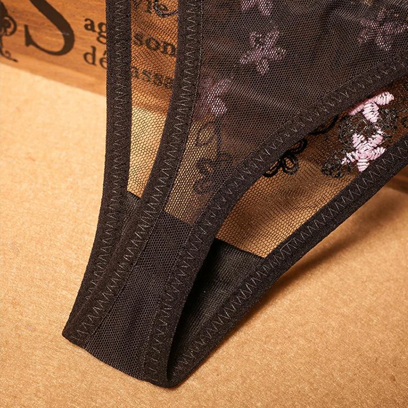 

G-String Panties Sexy Lingerie Hot Erotic Embroidered Transparent Underwear Women Thongs Briefs