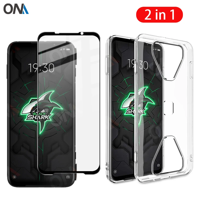 Стекло 2 в 1 + чехол с полным покрытием для Xiaomi Black Shark 3 Pro силиконовый защитная