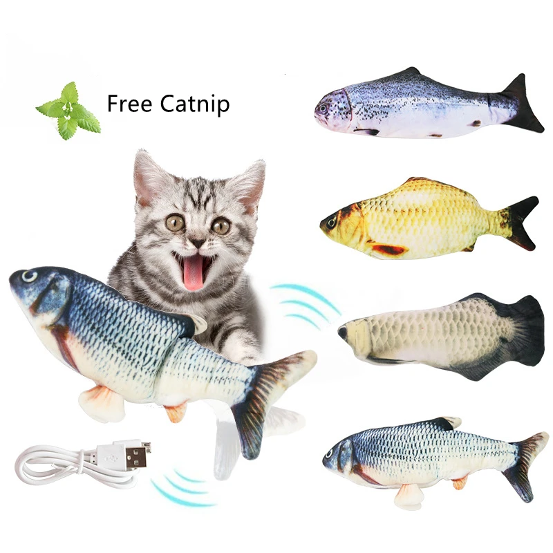 

Cat Toy Fish USB Electric Charging Simulation Dancing Jumping Moving Floppy Fish with Catnip 30CM Electronic Fish for Cats Toys