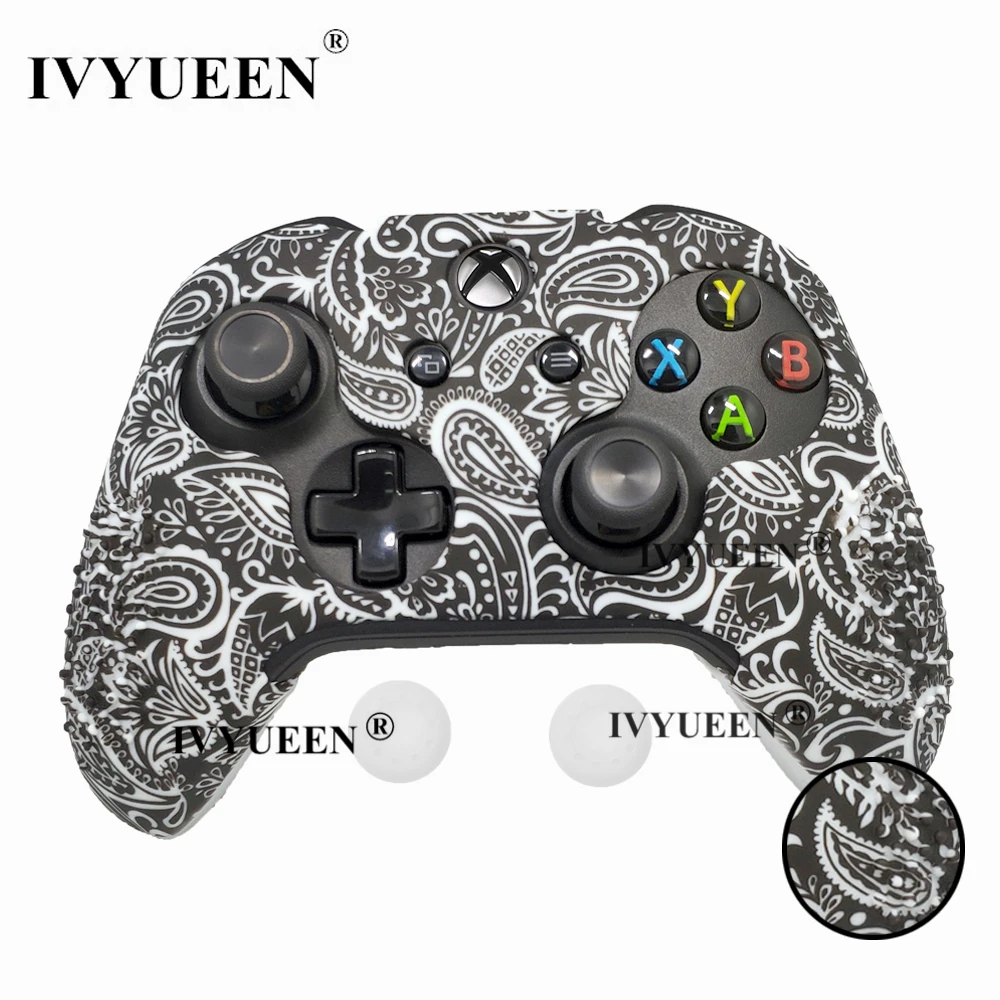 IVYUEEN, 15 цветов, силиконовый чехол для microsoft Xbox One X S, тонкий контроллер, защитный чехол с аналоговой ручкой для большого пальца - Цвет: Black Leaf